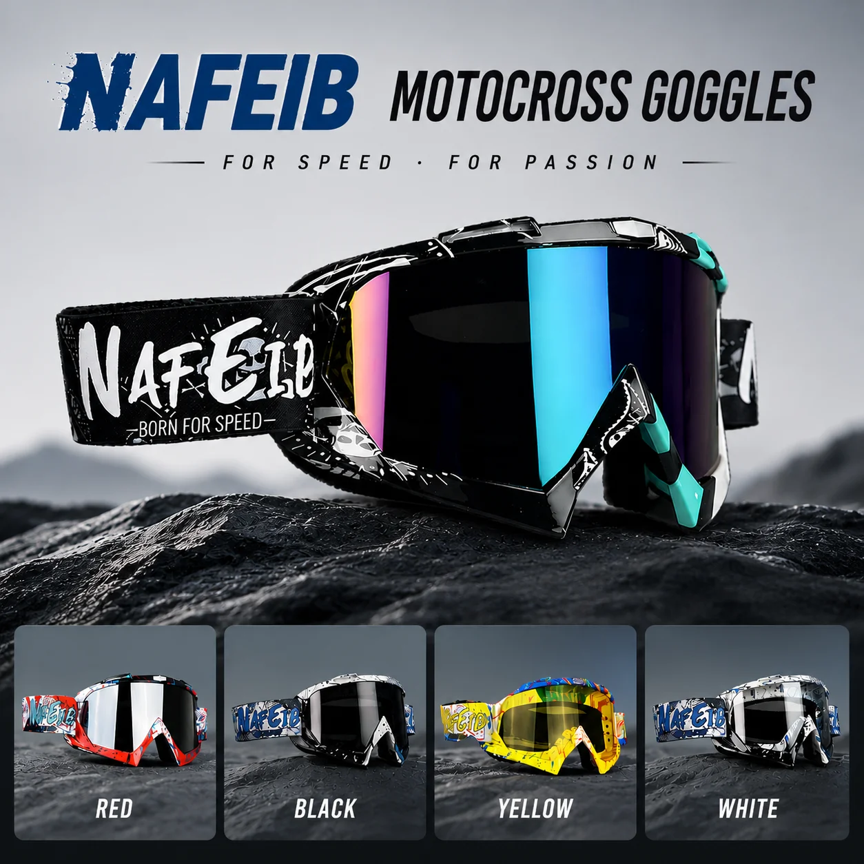 NAFEIB Durable Motorbike Ski Goggles UV400 Clear Vision for All Weather Motocross Off Road Outdoor Winter Sports Riding