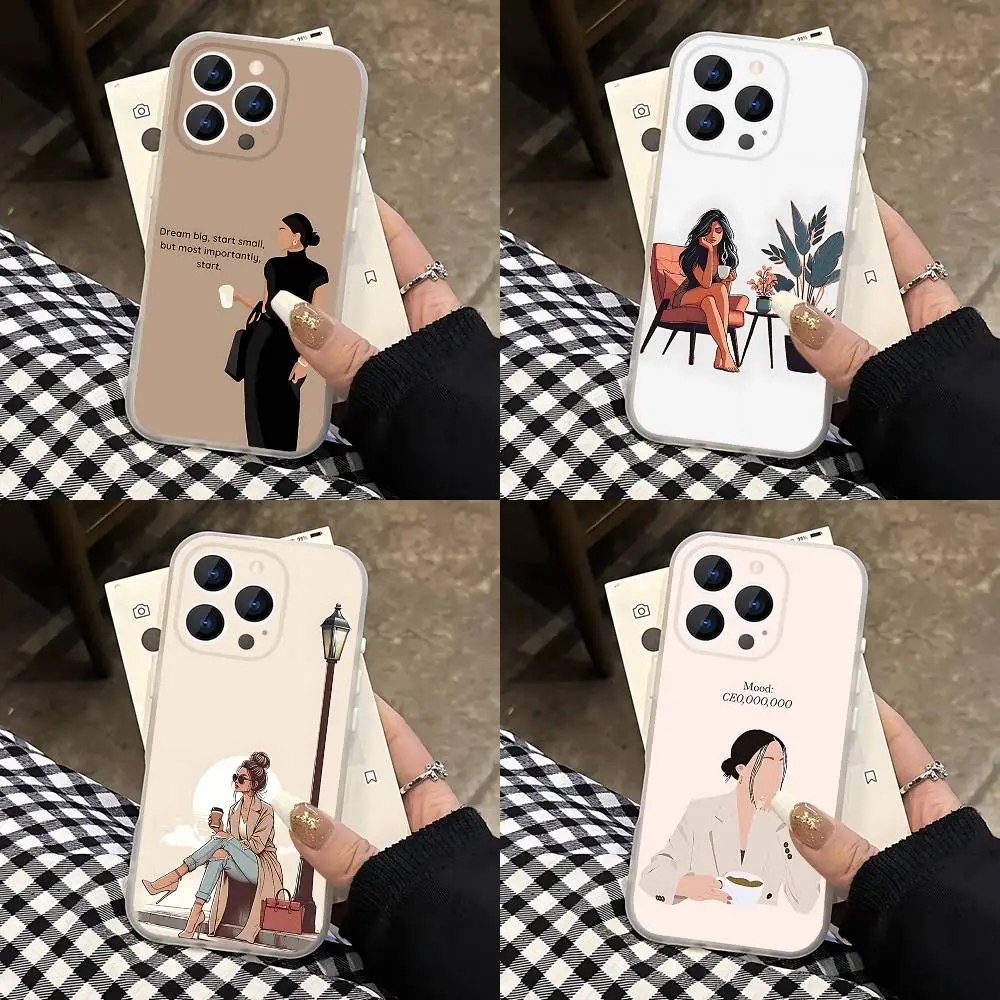 

Женский чехол для телефона Girl Boss Coffee для iPhone 17,16,15,14,13,12,11 Pro,Max,Plus,Mini,Air,E, Магнитный, Матовый, Прозрачный