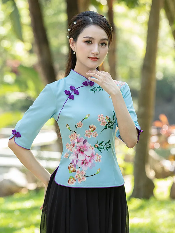 Hímzés cheongsam Bennyomás felső Nők Csekély Választékos Hagyományos chinesa ruhák China shirts évjárat Csípős íz Angol kosztüm Etnikai stílusú