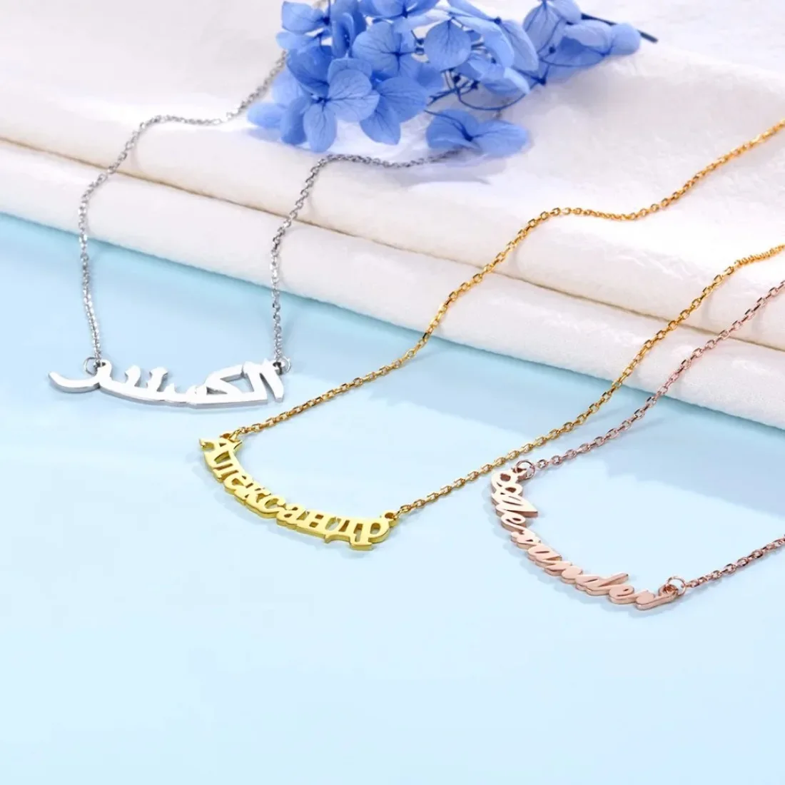 U7 925 Sterling Silver Personalized 1-5 Names Necklace Straight Curved Type Custom Birthday Jewelry Gift for Women BFF Lover