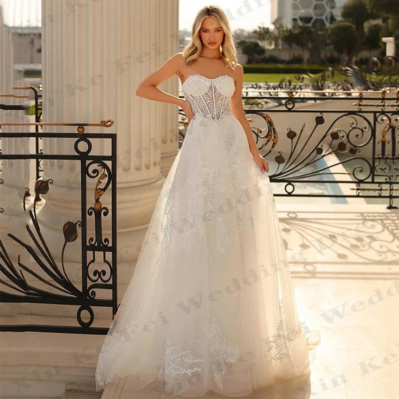 2024 Women's Bohemian Wedding Dresses Sexy Sweetheart Off Shoulder Lace Applique Tulle Princess Formal Beach Bride Gowns فستان ا