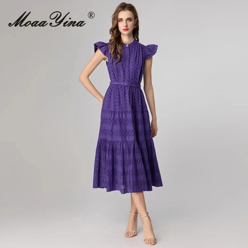 فستان نسائي عصري جديد لخريف 2025 من MoaaYina مع ياقة واقفة، برباط مجوف، مزاج، فستان متوسط الطول ﻿