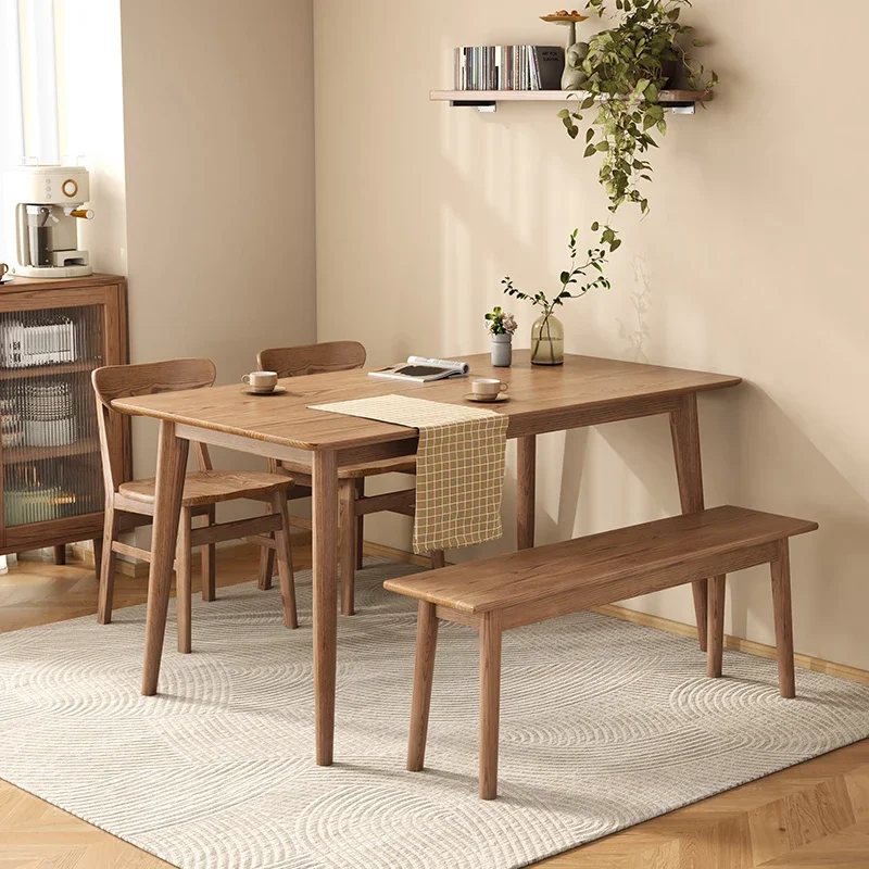 

Nordic all solid wood dining table modern small household rectangular Japanese dining table ash wood log table and chair