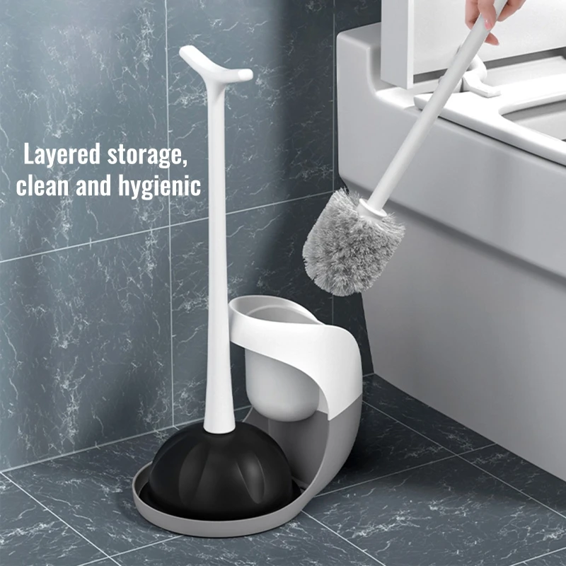 Home Toilet Plunger and Bowl Brush Combo Set 2-in-1 Bathroom Cleaning Combo with Modern Caddy Stand Easy to Use