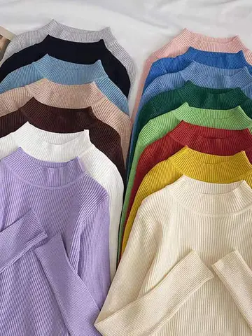 Soft Turtleneck Women Autumn Winter Pullover Sweater Basic Casual Slim Stretch Soft Ribbed Knitted Top Woman Sweaters 2026