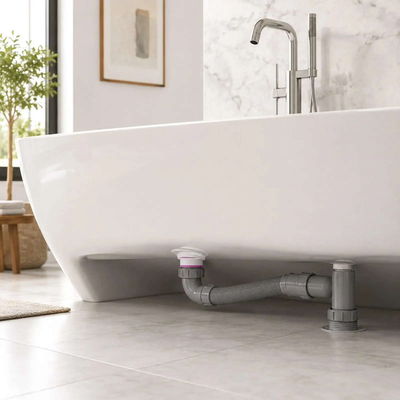 Bathtub Shower Drain Tube Kit Freestanding Leakproof Lightweight Professional