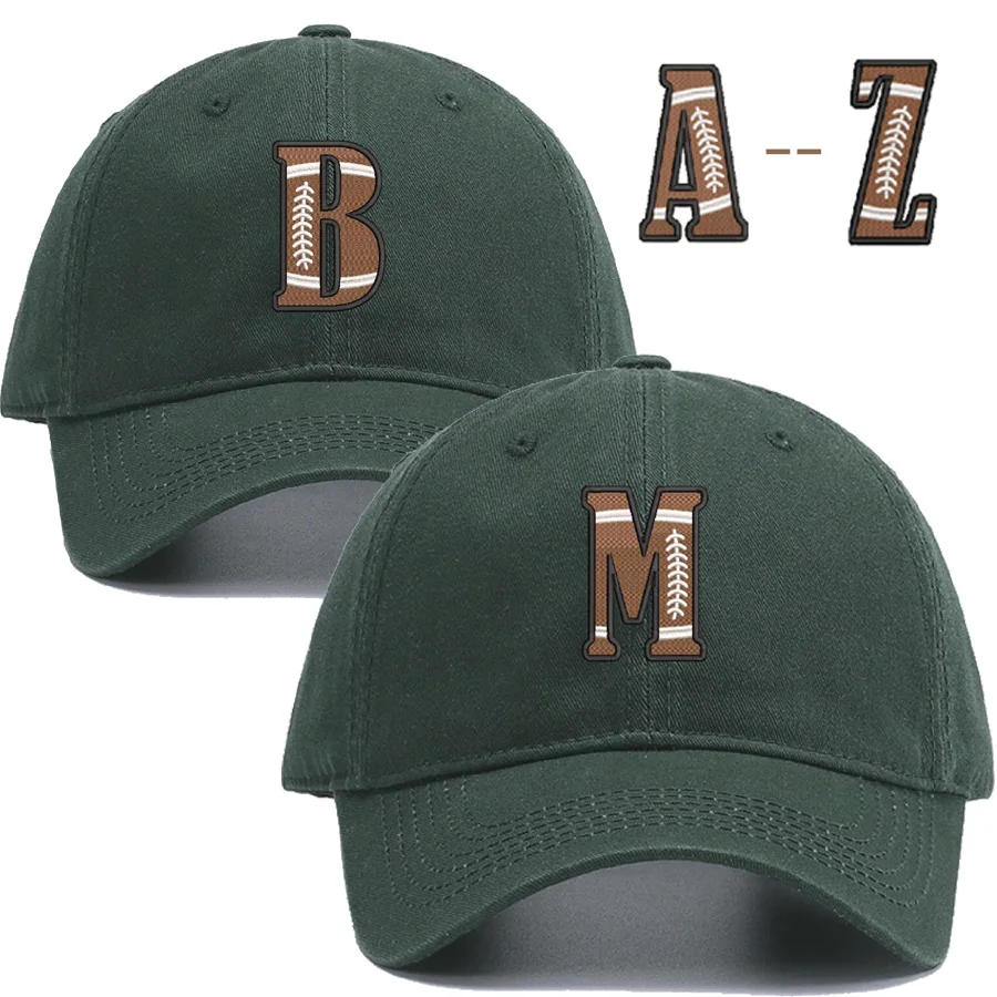 Embroidery football alphabet A-Z Men Sport Baseball Caps green Quality Soft Cotton Women Adjustable Snapback Adult football cap