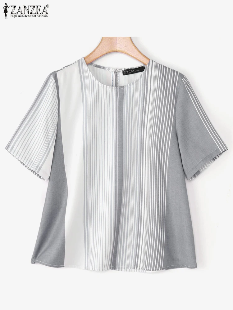 

Summer Blouse Women Short Sleeve Blusas Fashion Striped Printed Tunic ZANZEA Casual O Neck Pullover Loose Tops 2025 NEW