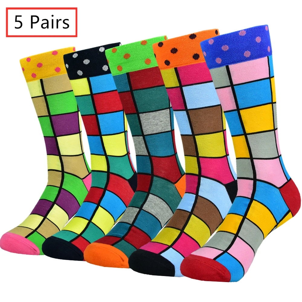 

5pairs Unisex Cotton Casual Couple Novelty Funny Colorful Pattern Crew Socks For Men Women