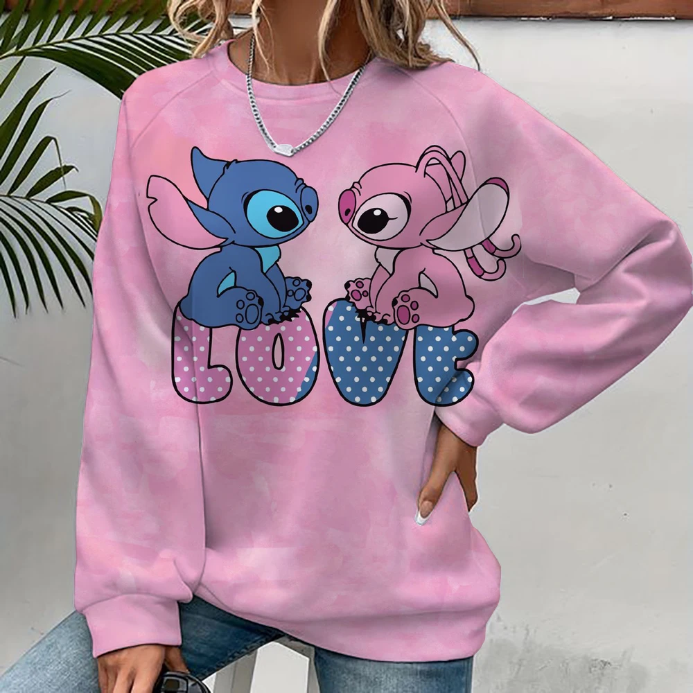 Women\'s Fashion Hoodie Disney Stitch print Fashion Autumn Daily Long Sleeve Round Neck Loose Pullover Cartoon Boho Style Sweatsh