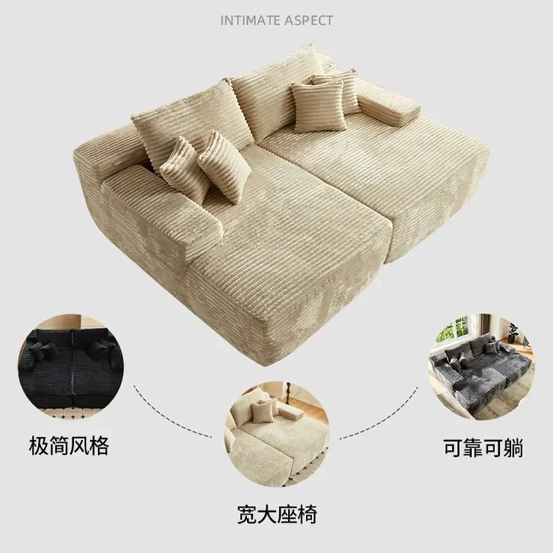 Divano a compressione, semplice imbottitura in spugna antivento, morbido sedile ampio profondo nel soggiorno, superficie in velluto a coste, poltrona reclinabile pigra