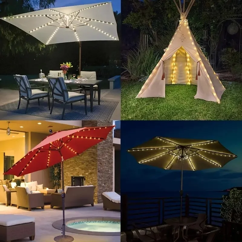 Umbrella Lights Cordless Outdoor Lighting With Remote Control 8 Mode Battery Operated For Patio Backyard Outdoor Garden Decor