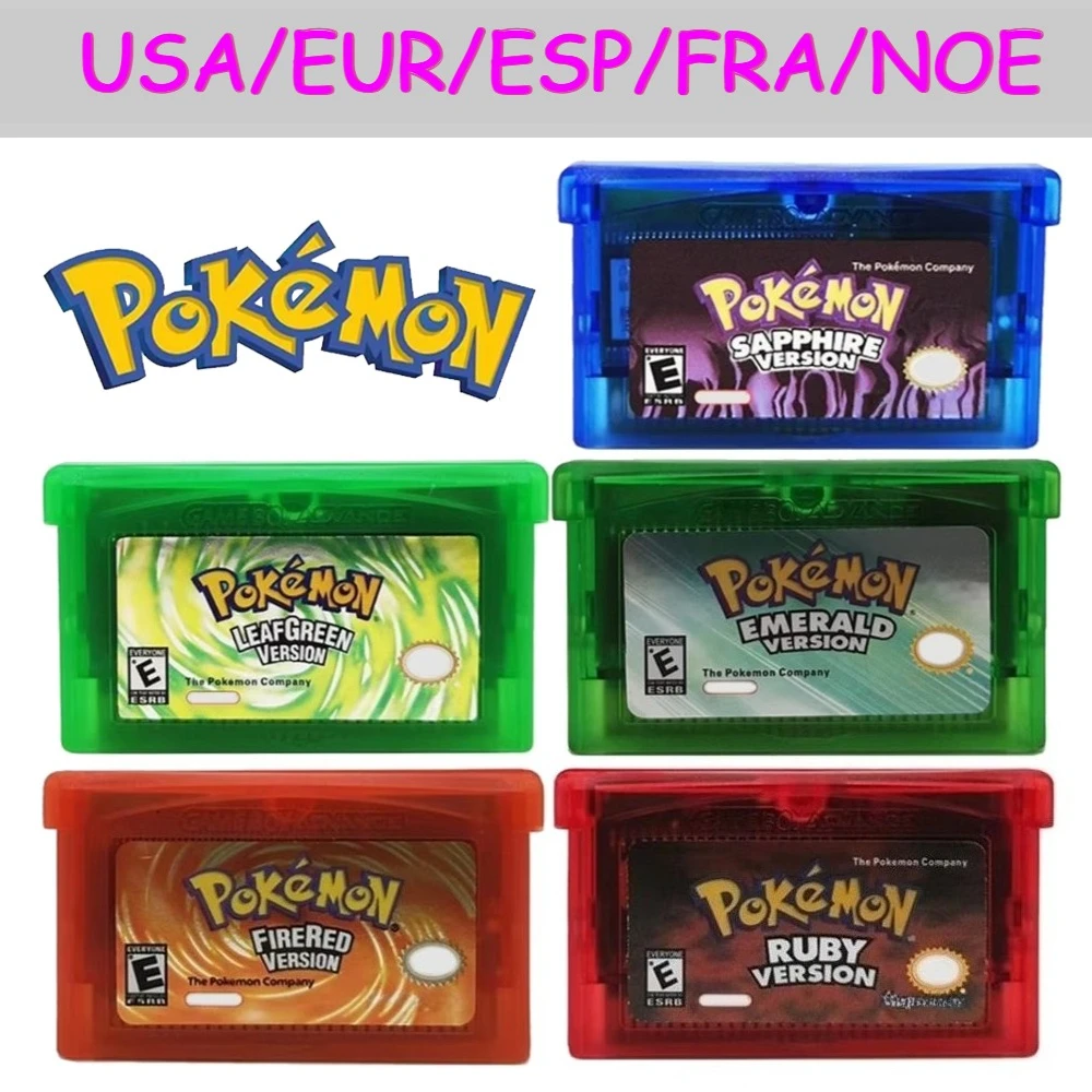 

Для GBA Pokemon Series 32-битный картридж для видеоигр, консольная карта Pokemon Emerald Fire Red LeafGreen Ruby Sapphire, многоязычный