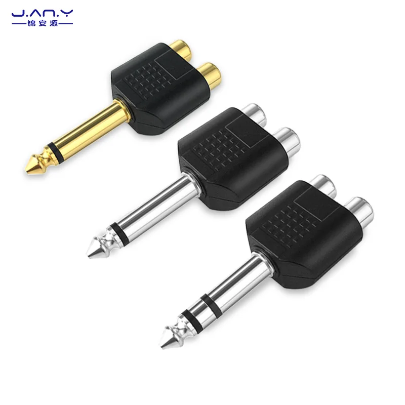 Gold plated 6.35mm turn 2RCA female plug three core 6.5 single tone turn double Lotus AV female one minute and two minute cord