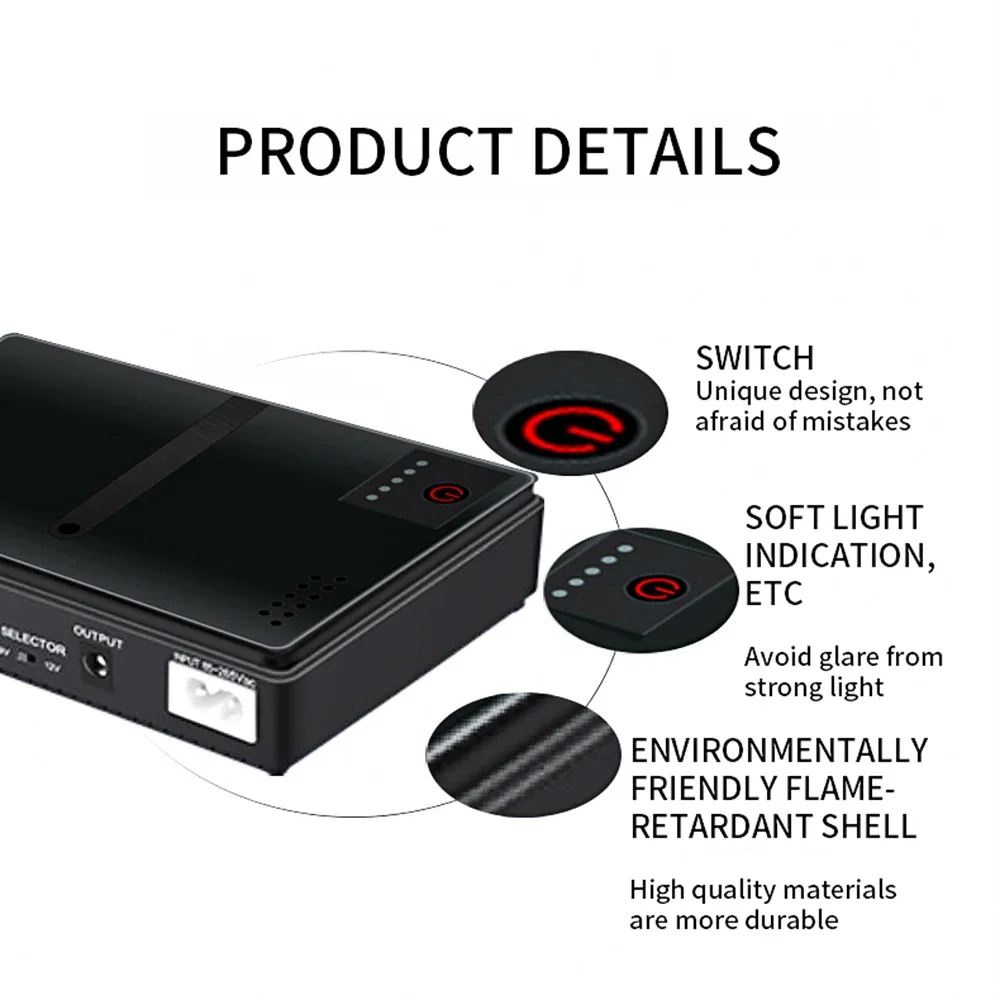 Imagem -06 - Carregador de Alimentação para Celular Monitor Ininterrupto Ininterrupto Cat Monitor Óptico Novo dc Ups Ac85265v Dc1018p Router 5v 9v 12v 10400mah