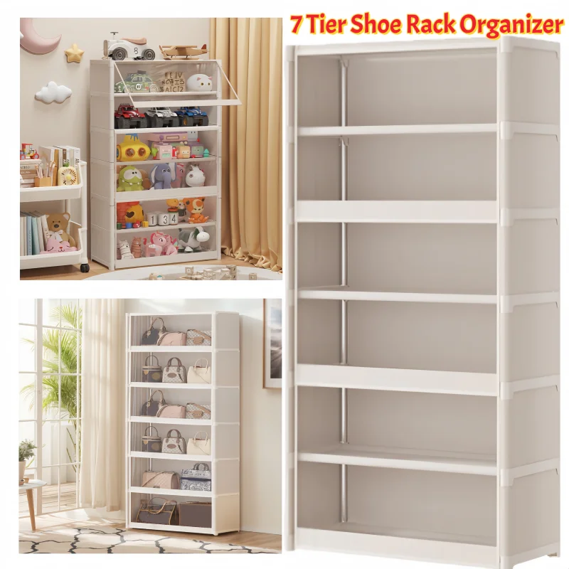 

7-ярусная полка для обуви-органайзер с крышкой, органайзер для хранения с прозрачной откидной дверью, полка для хранения обуви, шкаф для сумок, книг