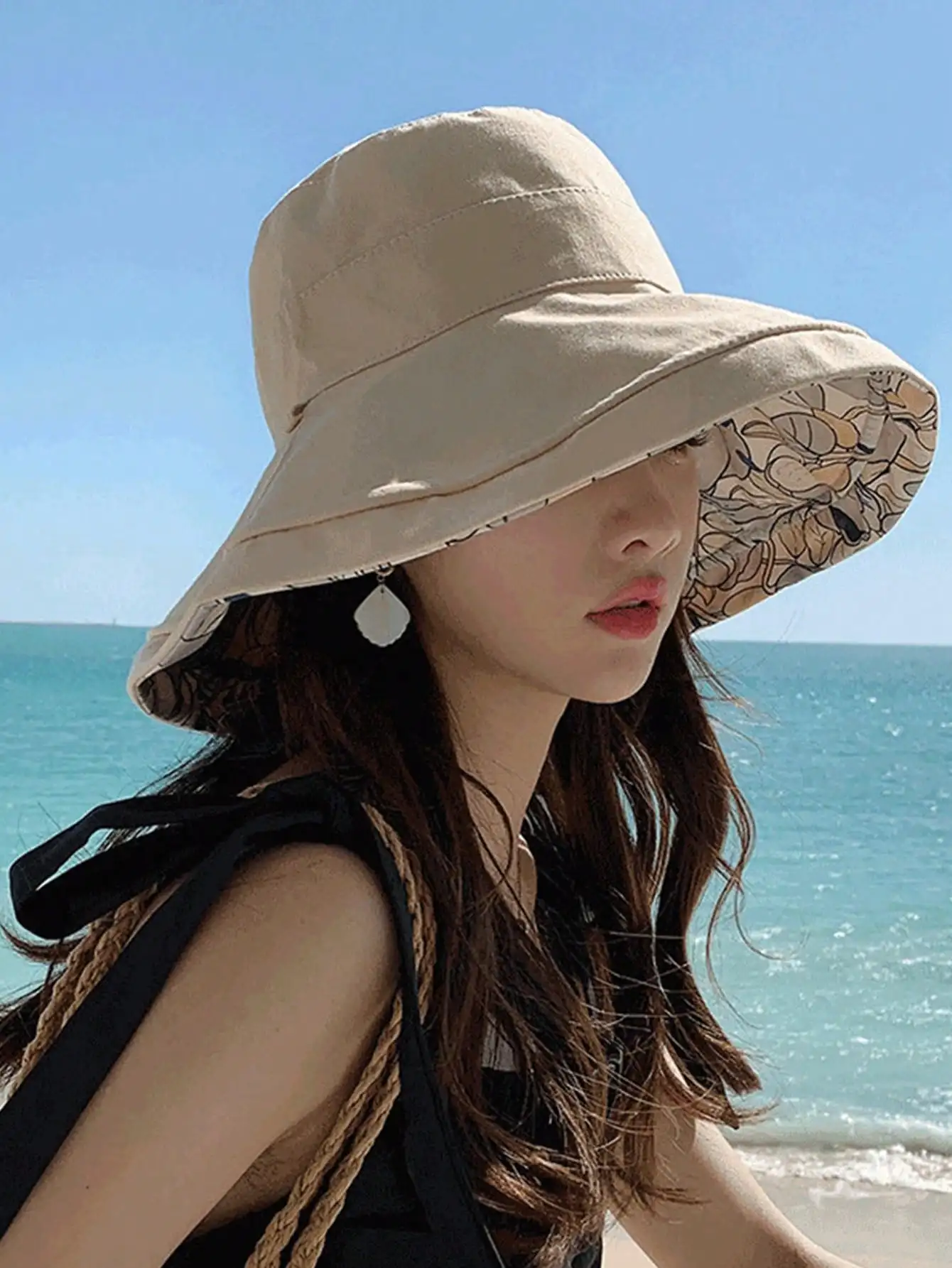 

Double-Sided Floral Print Women's Sun Hat, Summer UV Protection Wide Brim Full Face Sun Visor With Drawstring,Beach,Vacation