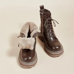 Bottes de rinçage en fourrure pour femmes, chaussures d'hiver, bottes en cuir noir, peluche, plate-forme chaude, grosses bottes de créateur de mode