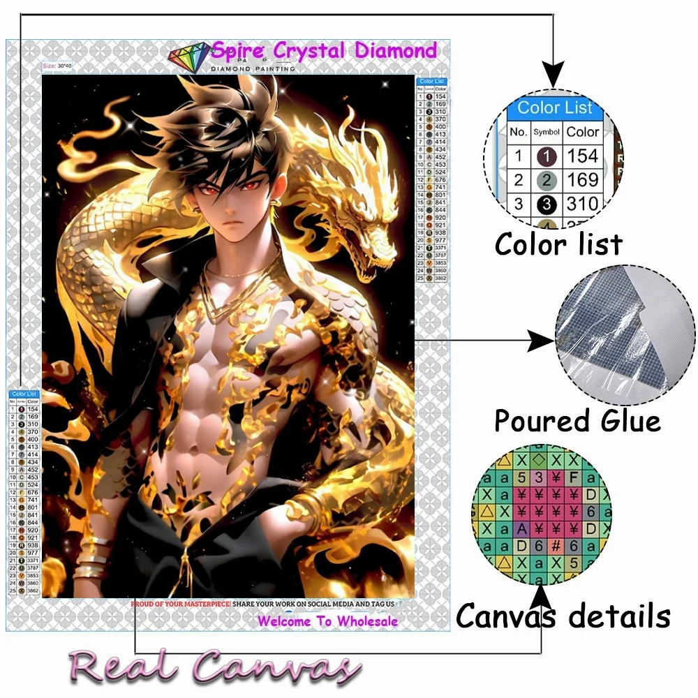 Peacock Handsome Boy Man Diy AB Diamond Painting Kits Embroidery New Fantasy Wing Dragon Art Cross Stitch Mosaic Home Decor Gift