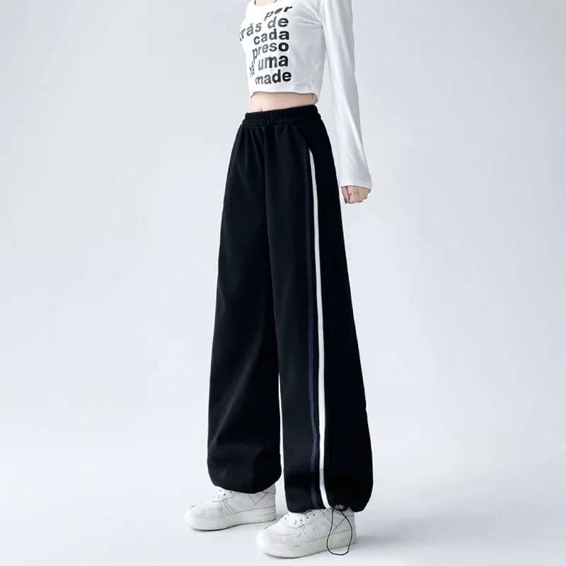 Women's Autumn/Winter Striped Pants Y2K Harajuku Aesthetics Academy Sports Street Dance Hip Hop Retro Wide Leg Pants Clothes New