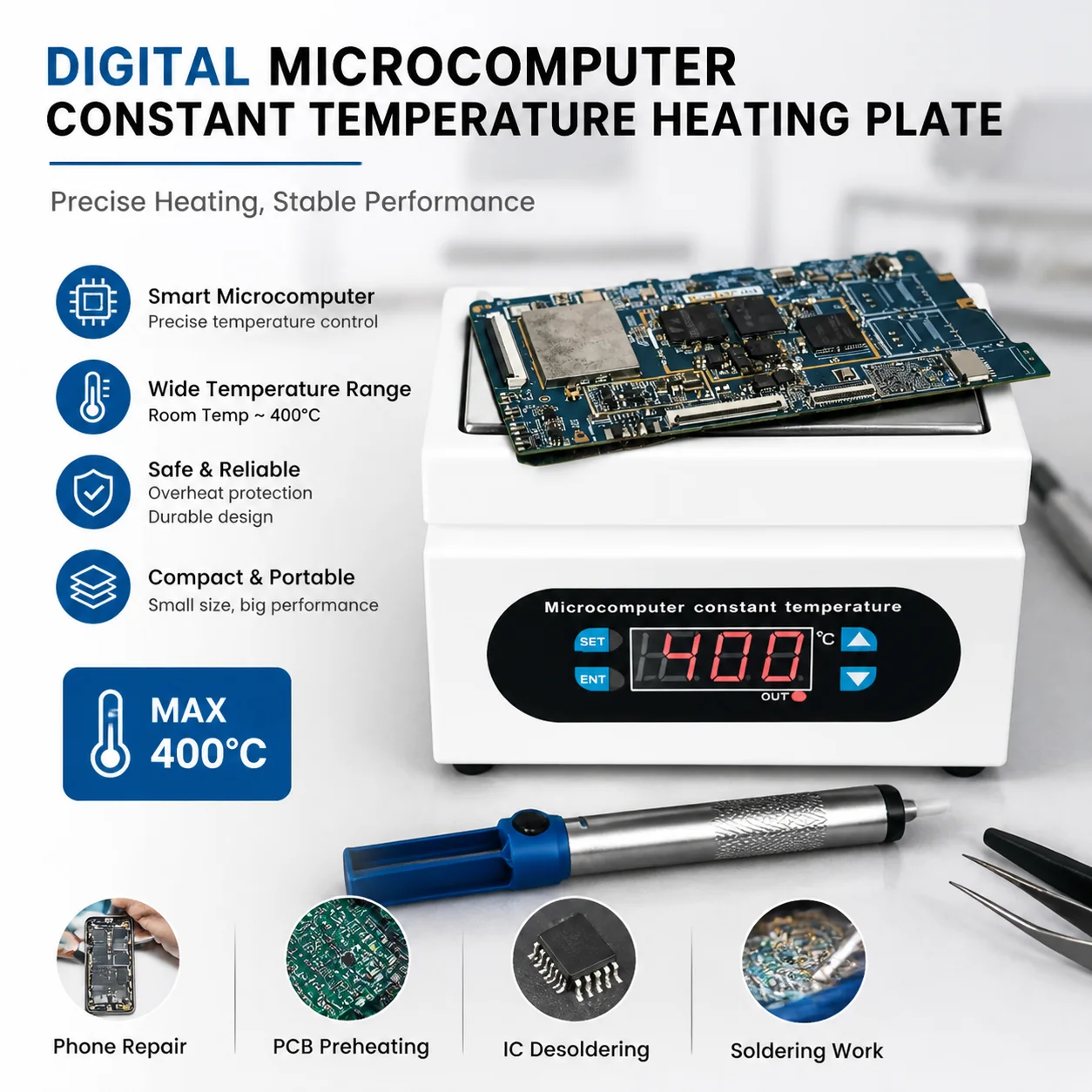 KANOYU-1005 Constant Temperature Preheating Platform Digital Hot Plate PCB BGA Rework Phone Motherboard Repair
