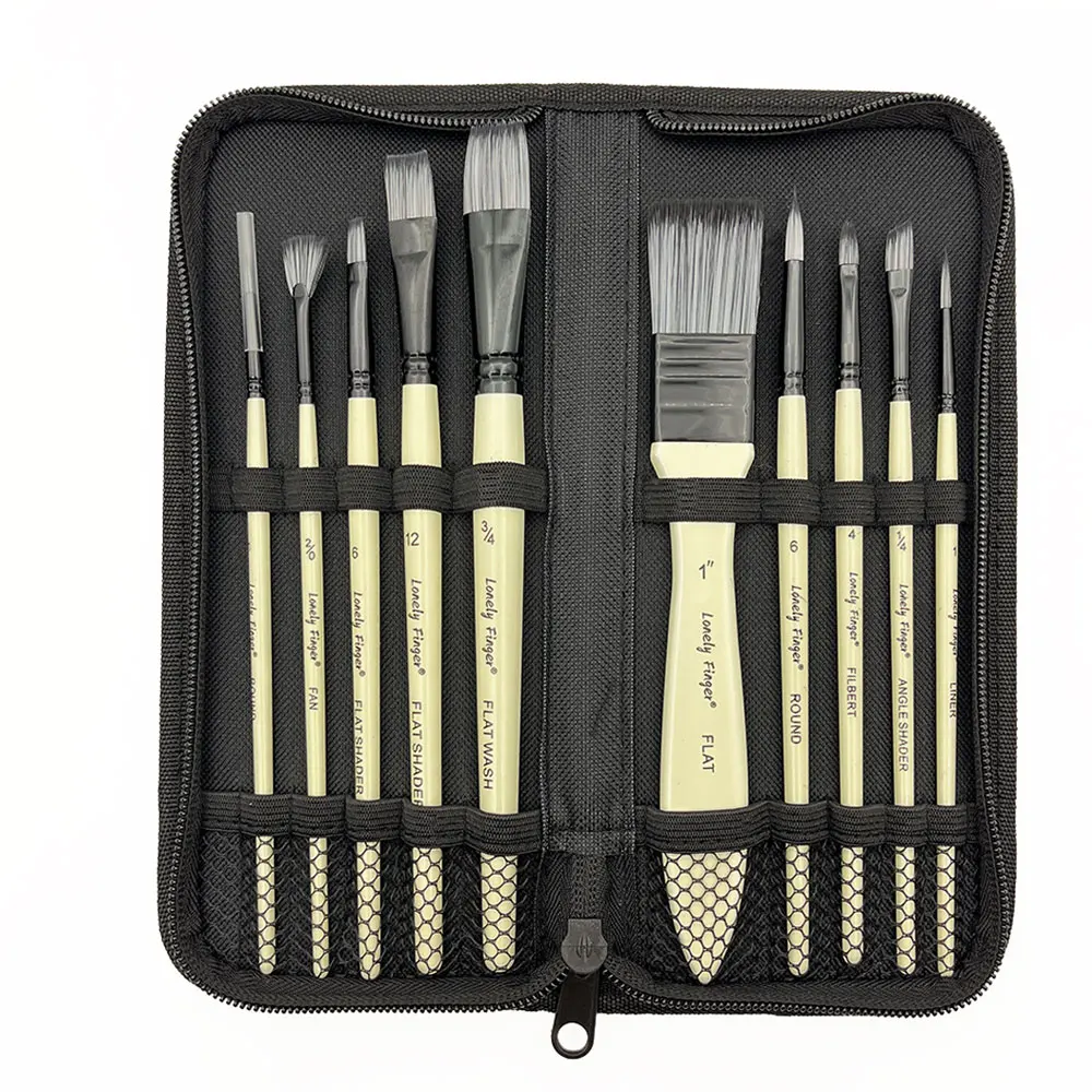 10pcs Artist Paint Brush Set with Carrying Case Premium Nylon Hair Brushes for Watercolor, Acrylic, Oil and Gouache Painting