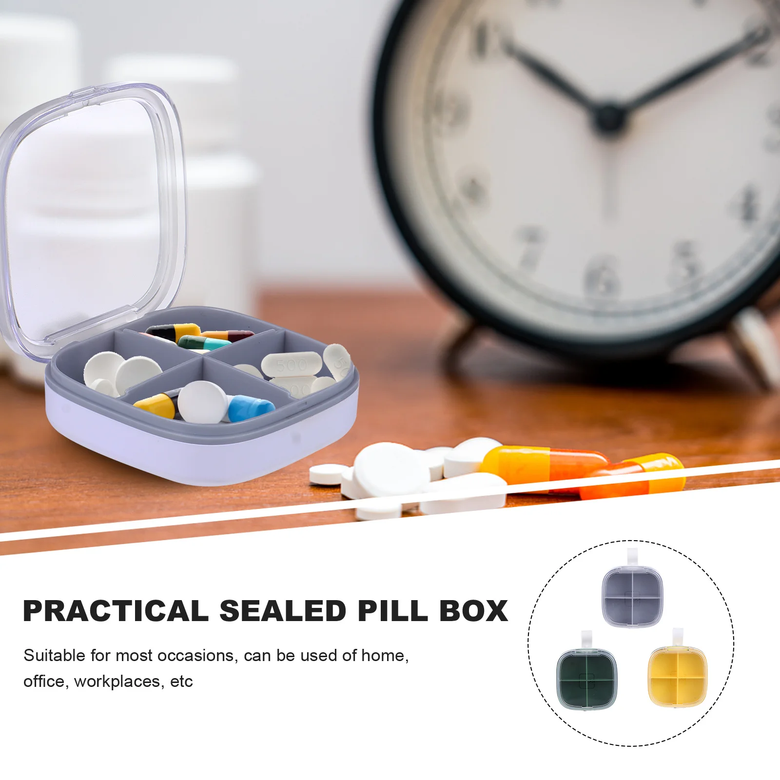 

3pcs Portable Pill Box 4 Compartment Sealing Silicone Strip Dustproof Moistureproof Large Capacity For Travel Home Daily Use