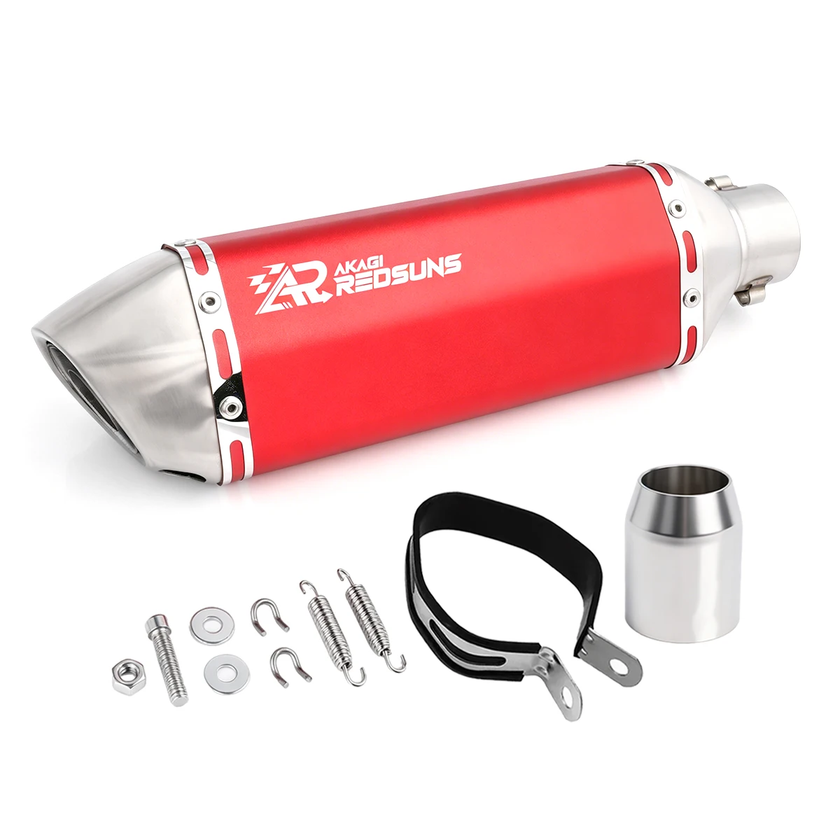 370mm Small Hex Single Outlet Exhaust Tip Red Body Steel Head Motorcycle Mod Decorative Parts For All Motorcycles