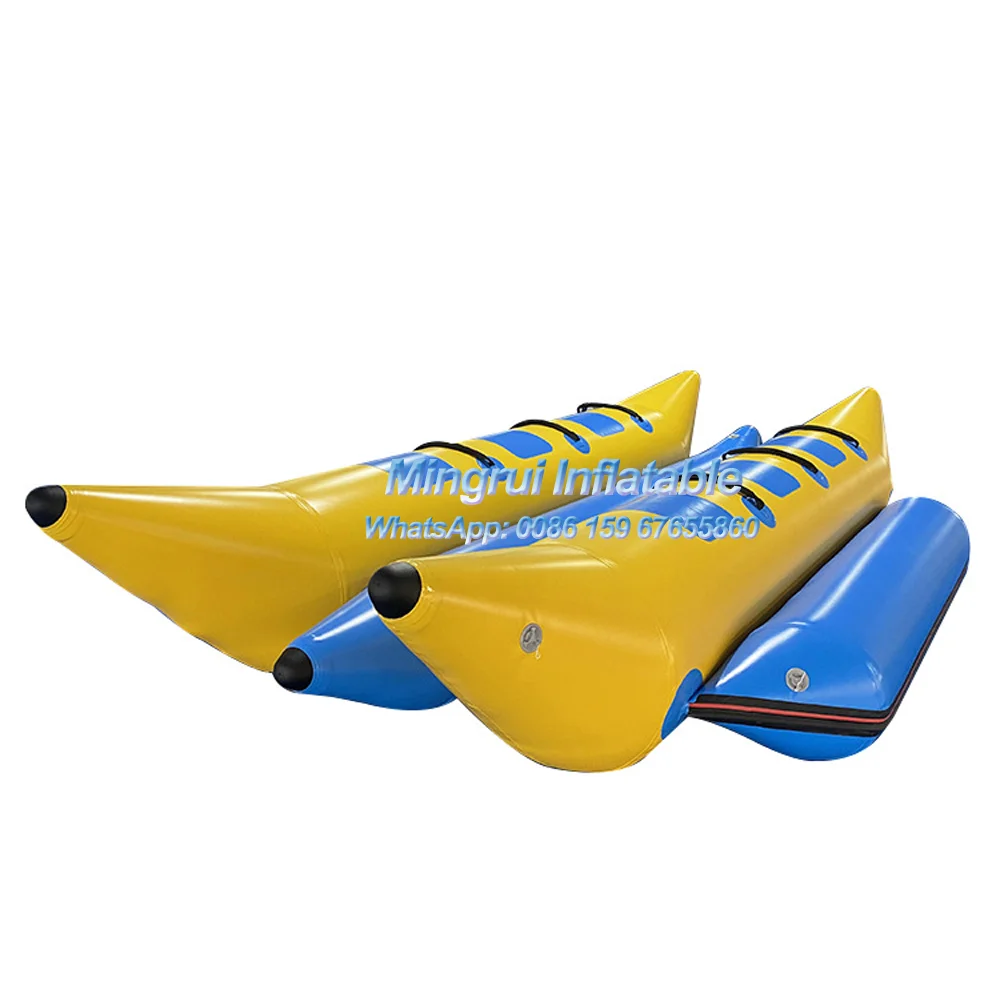 Inflatable Yellow and Blue Banana Boat, Water Park Games, Flying Fish Towable Tube, 6 Seat, Hot Sale