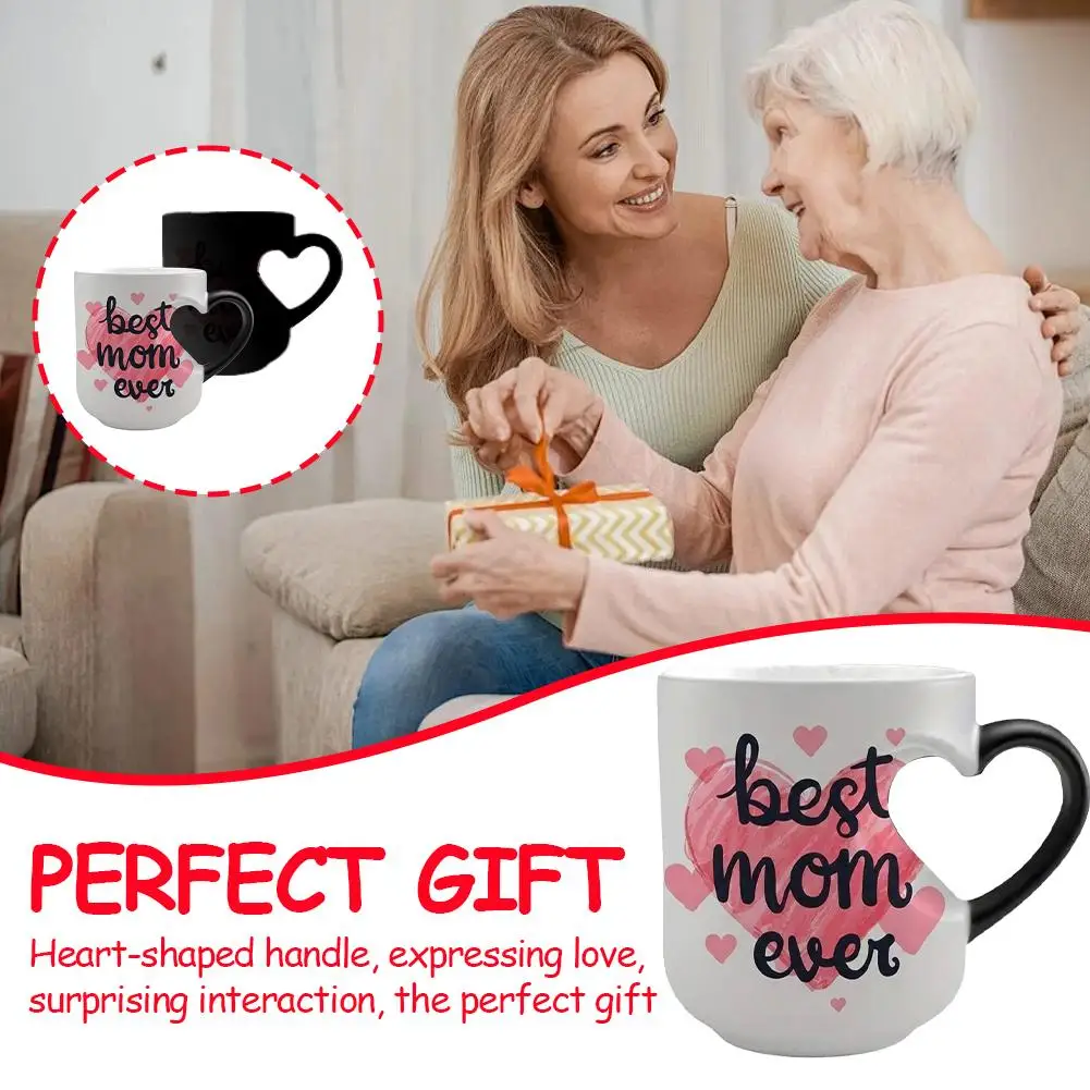 Best Mom Ever Magic Color Changing Mug Heart Shaped Handle Heat Sensitive Ceramic Coffee Cup Mother's Day Birthday Surprise Gift - view 3