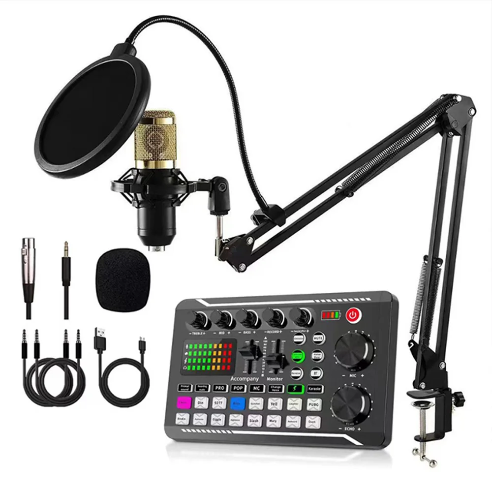 UV color stripe/dynamic microphone professional audio mixer, podcast equipment kit, condenser microphone with stand, gift, suita