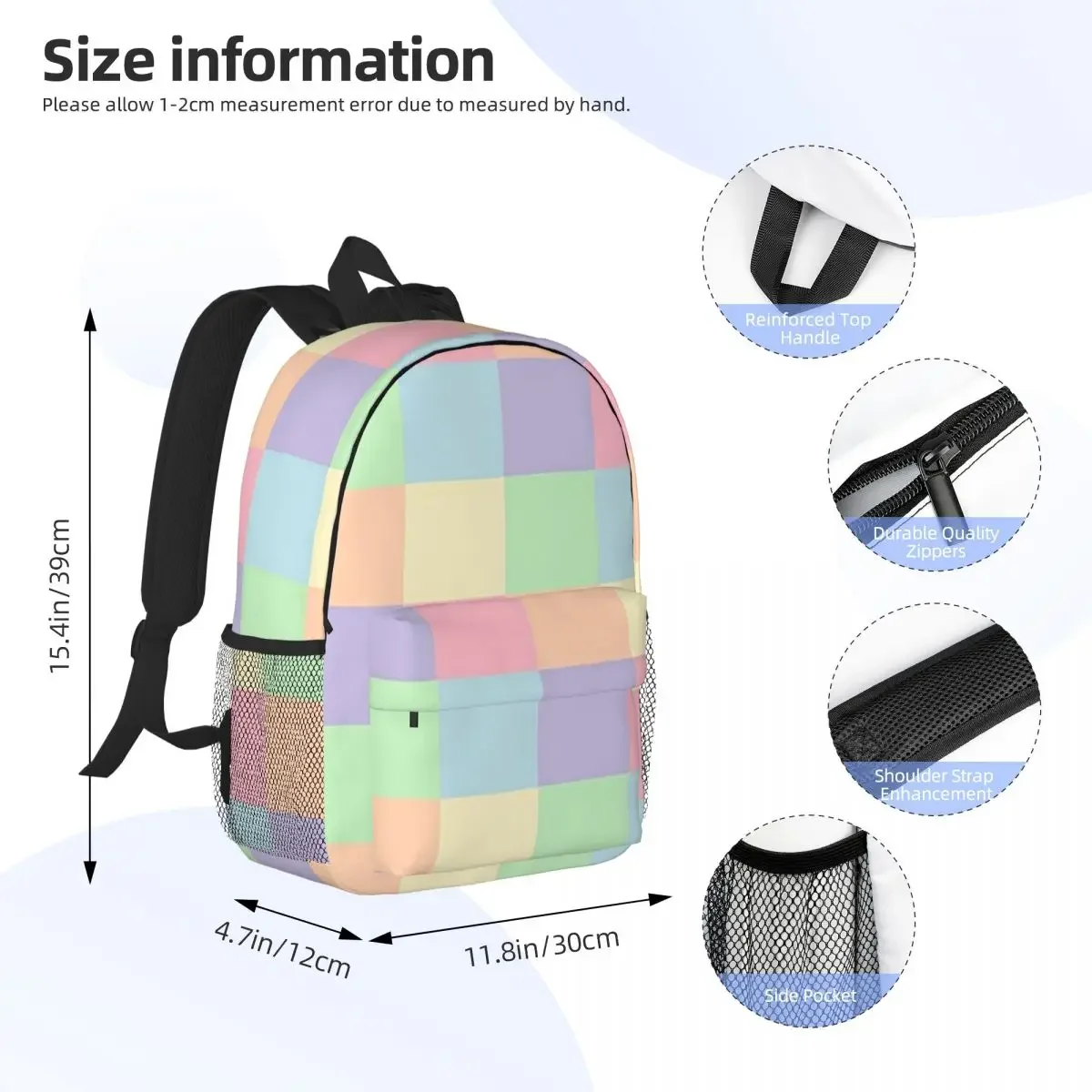 Unicorn Pastel Rainbow Checkerboard Pattern Backpacks Teenager Bookbag Casual Children School Bags Travel Rucksack Shoulder Bag