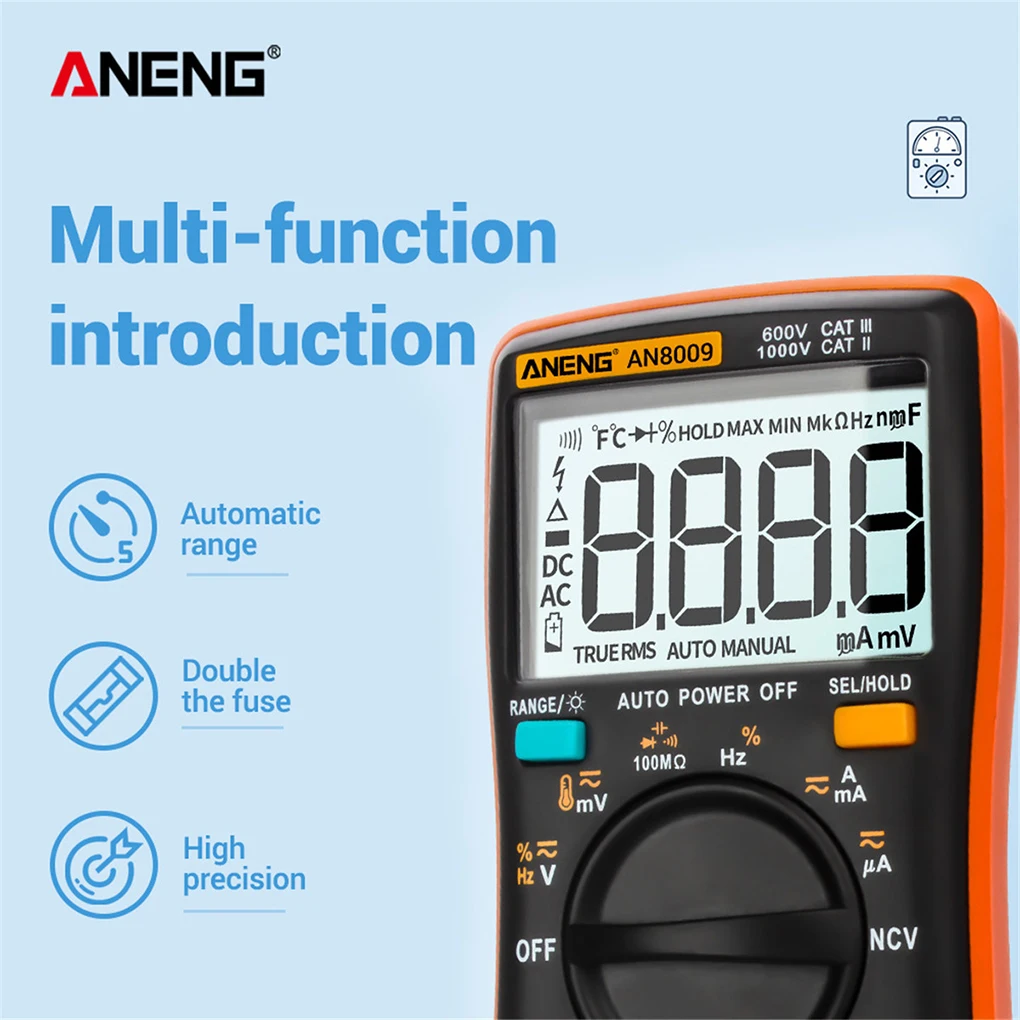 ANENG AN8009 LCD Multimeter Digital Display Resistance Tester Meter Portable Electrical Handheld Detector Blue