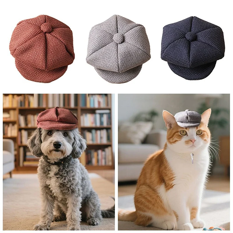 Heiß begehrte Retro-Baskenmütze für Haustiere – Gentleman-Hundemütze mit Entenschnabel, Haustier-Kopfbedeckung, Katzen-Outfit-Design, ideal für Fotografie und als Geschenk