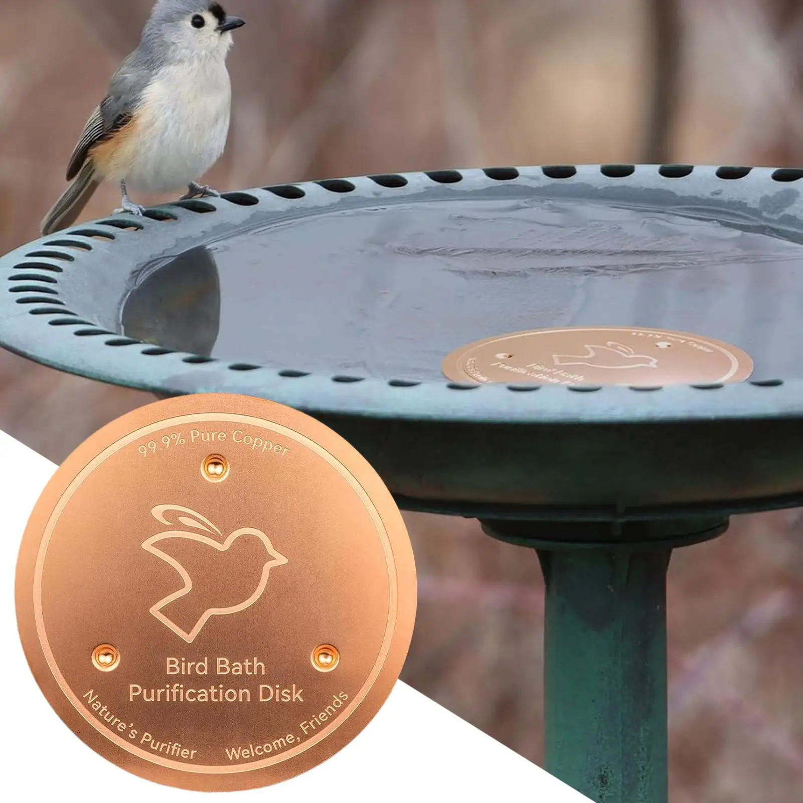 Metal Birds Bath Tray Copper Bird Bath Disk Outdoor Feeder Cleaning Accessories Triple-Point Support Purifier Disc Water Bowl