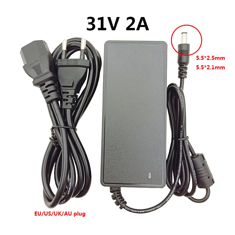 31v Power Supply 31 Volt dc Adapter 31v dc 31 v 2A Source Adaptor Transformer UK AU US EU Plug 5.5*2.5mm Switching Power Adapter