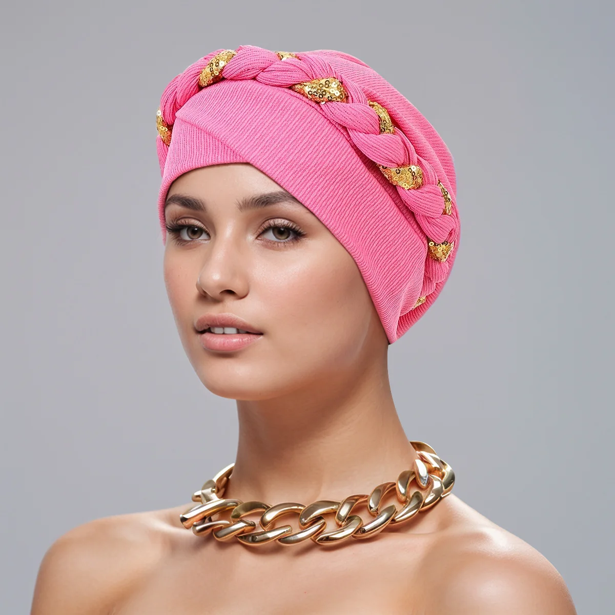 New Indian Turban Sequin Twist Braid Bonnet Women Chemo Cap Muslim Hijab Hat Headscarf Beanies Head Wrap Headwear Turbante Mujer