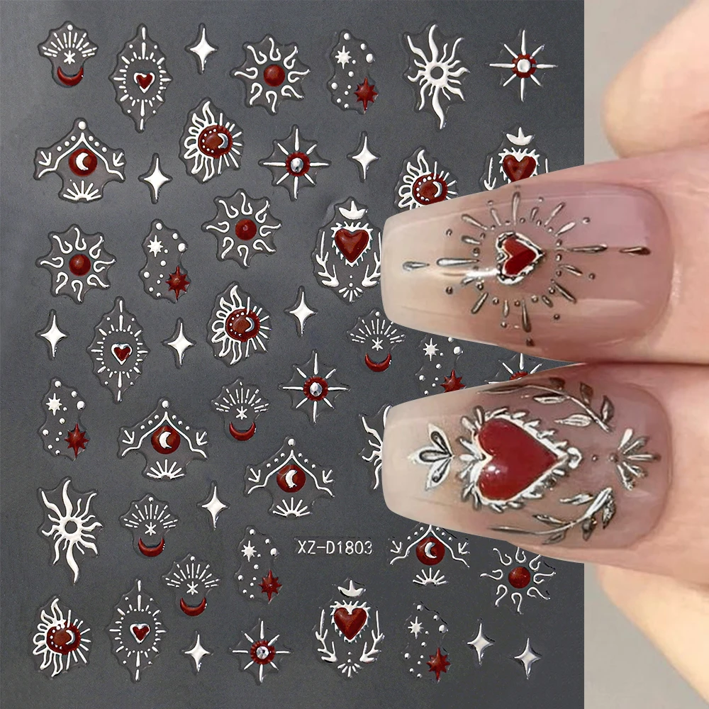 1 Stück Metallic Silber Sonne Liebe Herz Edelstein Nail Art Aufkleber Holographisches Sternenlicht Mond Totems Nagelaufkleber Selbstklebender Nagelschieber