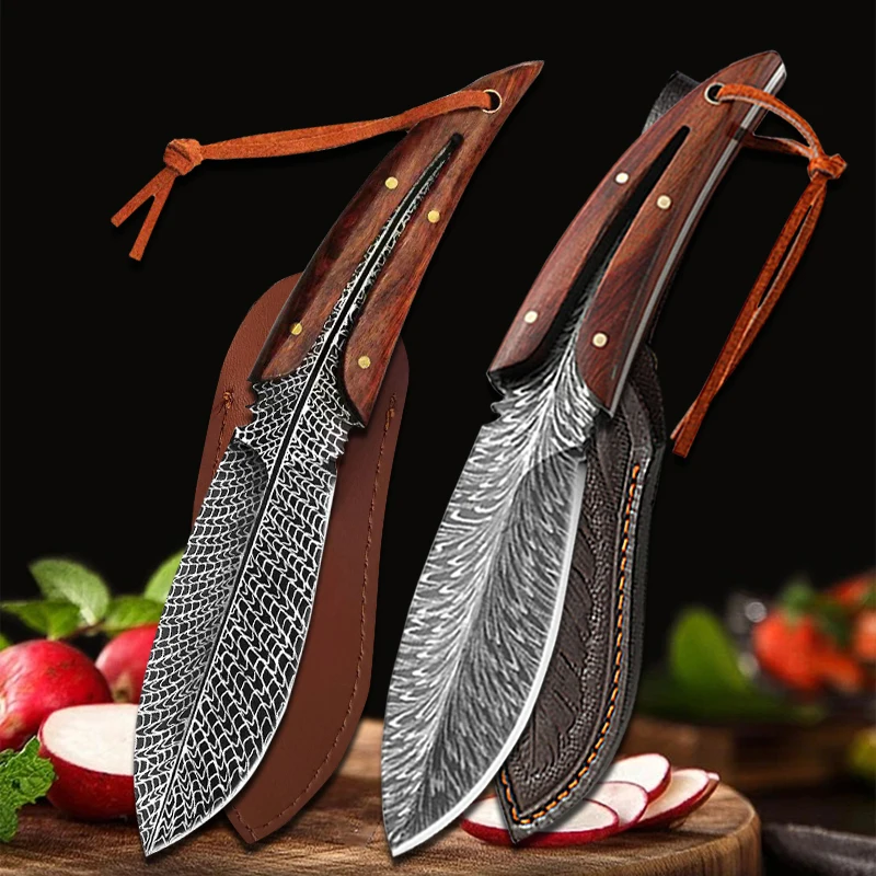 Stainless Steel Utility Knife Kitchen Boning Knife with Sheath Cleaver Barbecue Cutting Fishing Knife Paring Cooking Tools