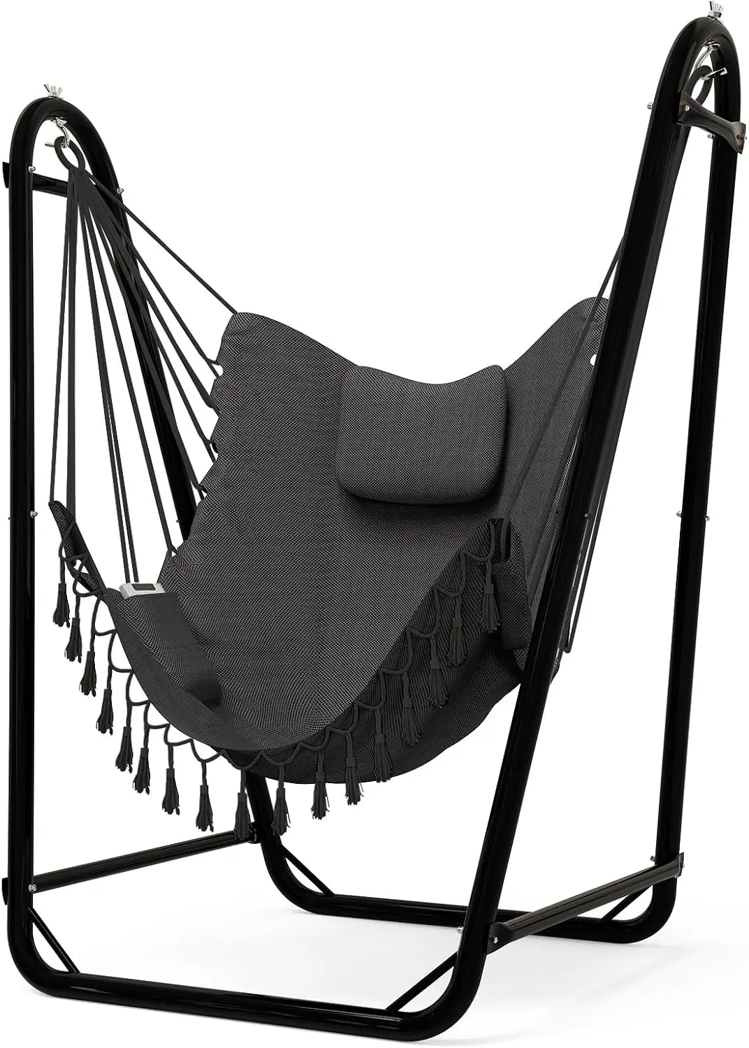 U-Shaped Hammock Chair and Stand, Sturdy Rust-Resistant Construction, Unique Style, Free Gray Cotton Hammock Chair Included