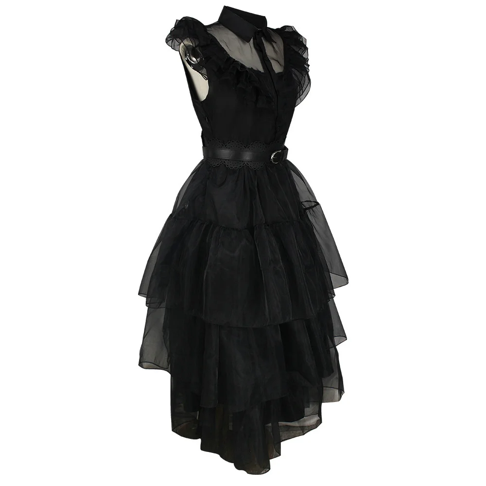 Robe de Cosplay gothique pour enfants et adultes, tenue de fête d'halloween, de cinéma, de jeudi