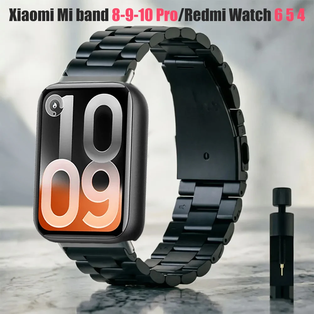 Edelstahl-Uhrenarmband für Xiaomi MiBand 10 Pro/9 Pro/8Pro Correa Damen Herren Armband für Redmi Watch 6 5 4 Metall-Armband