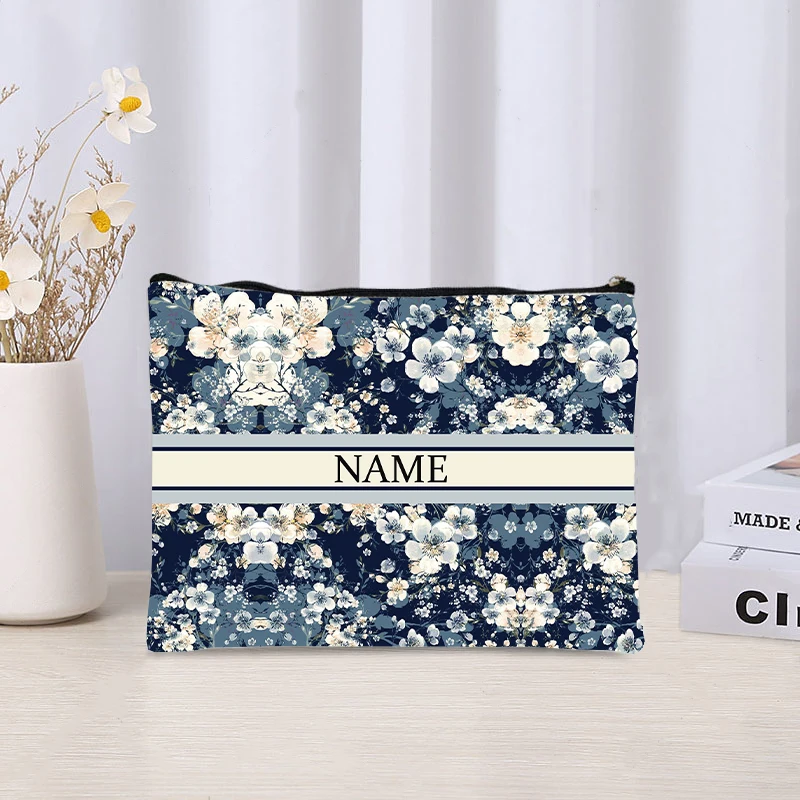 New Watercolor Full Print Custom Name Cosmetic Bag Creative Design Female Perfume Lipstick Storage Bag Travel Shopping Wallet