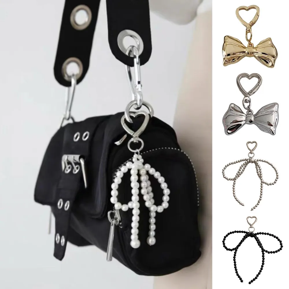 Korean Cute Bow Pearl Phone Charm Pendant Chain Y2K Style Mobile Phone Diy Accessories For Women Bag Pendant Decor Keychain