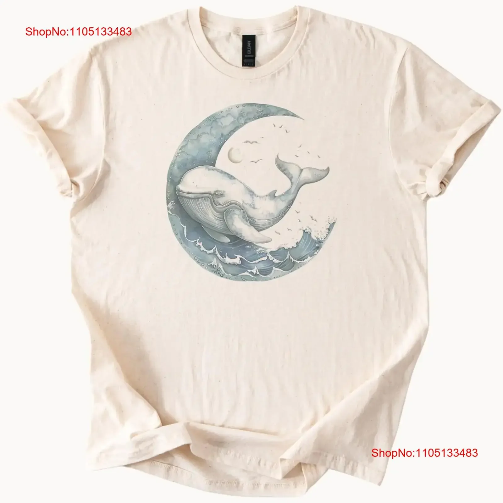 

Футболка с лунным китом, Небесный океан, морской топ, винтажный стираный графический слегка удобный мягкий уличная одежда унисекс