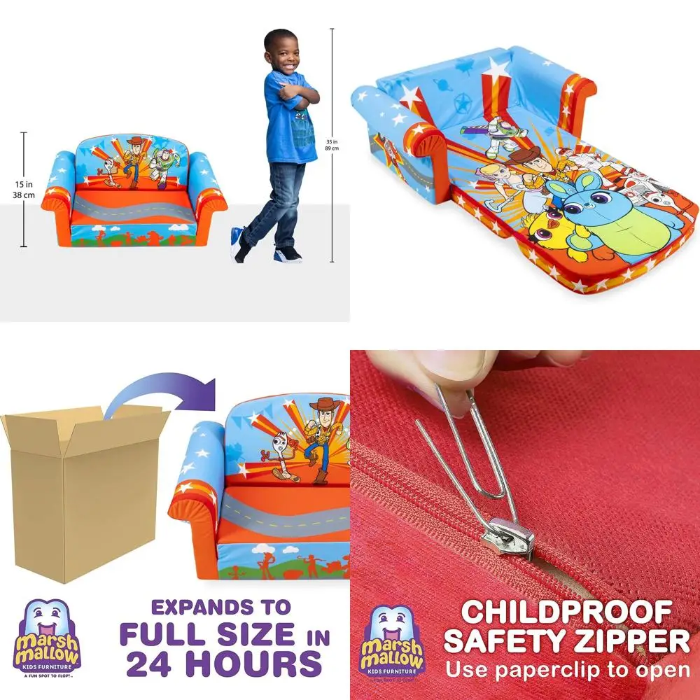 

2-Pack Children's Convertible Foam Sofa Bed with Removable Cushion