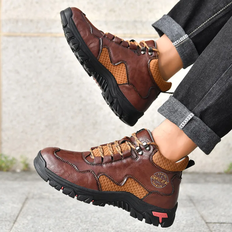 Neue Herbst Handgemachte Leder Männer Stiefel Outdoor Design Turnschuhe Mann Atmungsaktive Casual Leder Schuhe Männer Stiefeletten Herbst Plus Größe – Detail 3