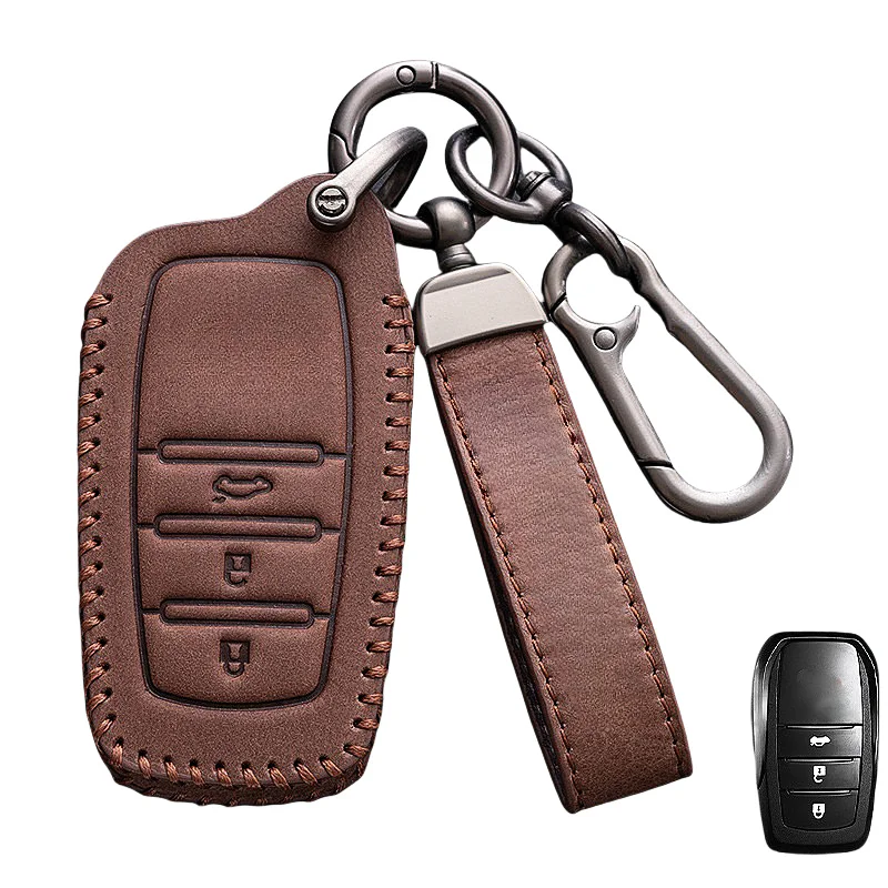 

Leather Car Remote Key Case Cover for Toyota RAV4 Crown Hilux Fortuner Camry Land Cruiser Prado Protect Shell Fob Accessories