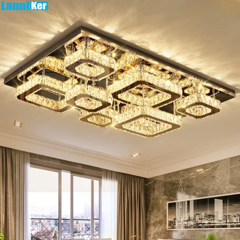 

Luxury Silver Crystal Ceiling Lamp Living Room Modern Crystal Ceiling Lights Bedroom LED Ceiling Lamps Dining Fixtures Kitchen