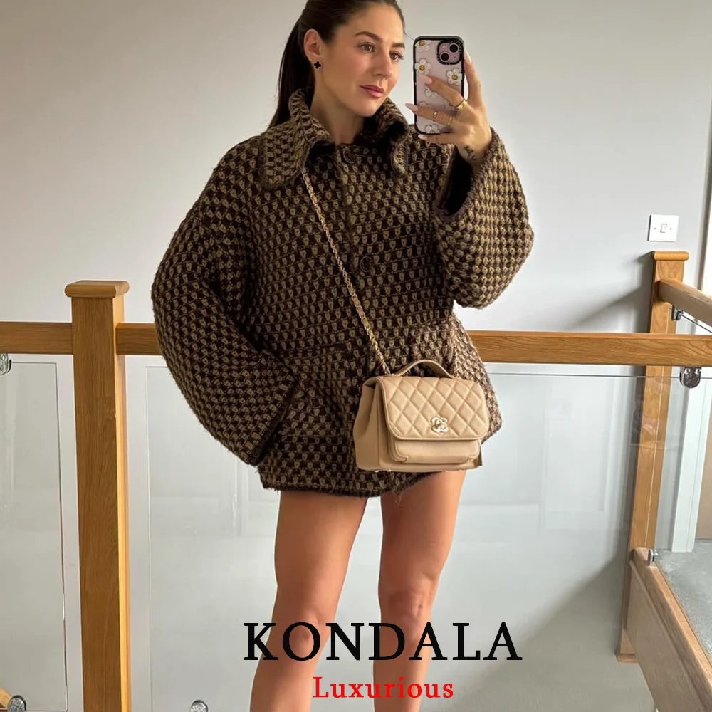KONDALA Vintage Plaid Knit Oversized Women Cardigans Long Sleeve Buttons Pockets Sweater Fashion 2025 Autumn Winter Outwears